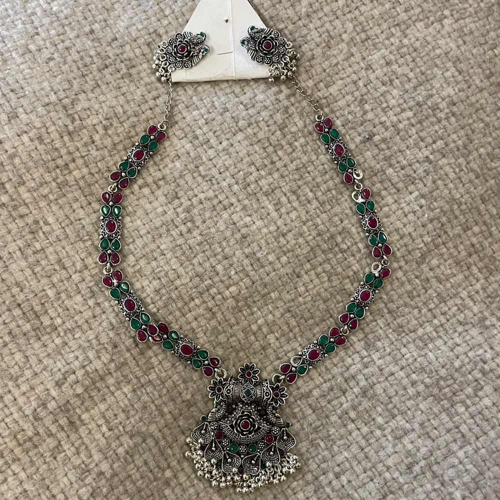 Sterling-Style Green & Pink Floral Pendant Necklace - Women Jewelry